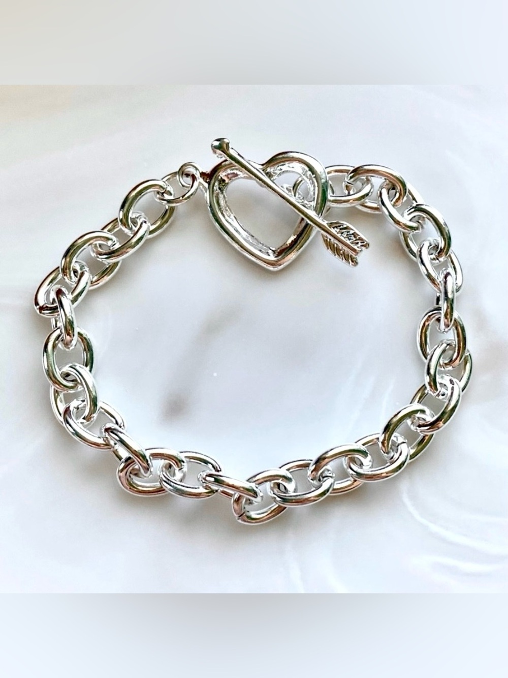 Silver Heart Toggle Chain Bracelet